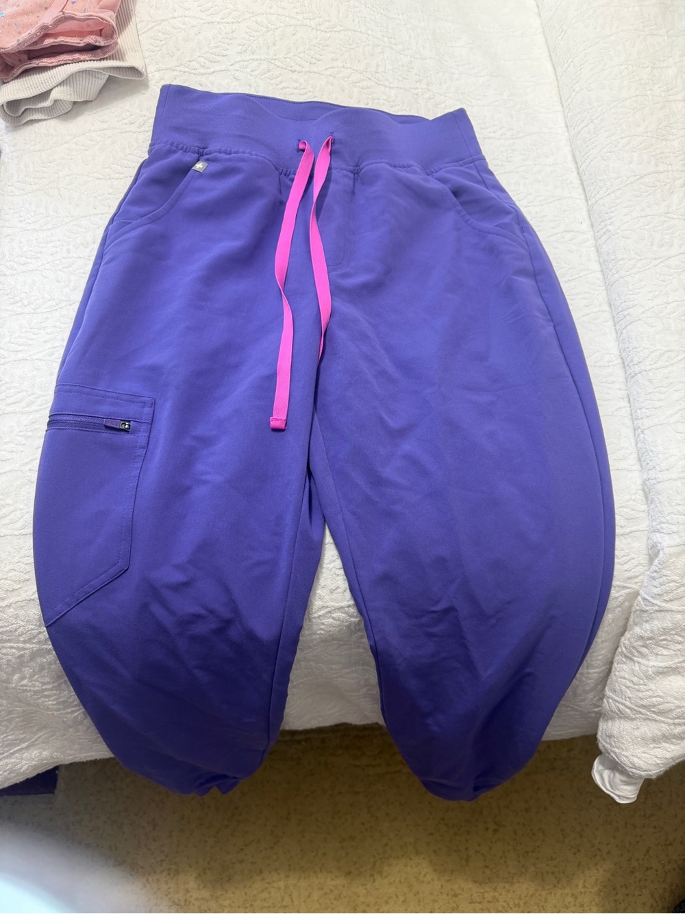 Figs Purple Jogger High Rise Pants with Pink Drawstring